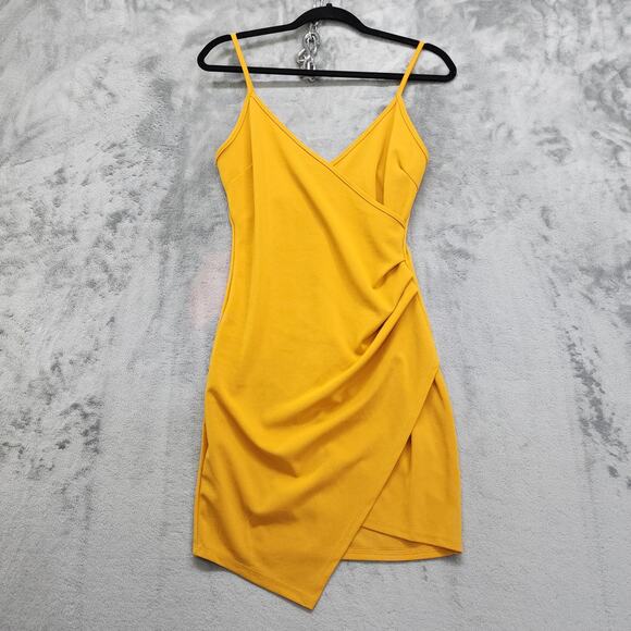 NEW Rue21 Dress Size M Yellow Faux Wrap Spaghetti Strap Mini Stretch Party - Picture 1 of 9